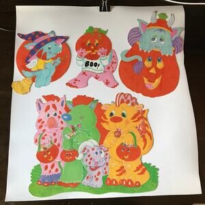 Vintage 1980s Cleo Velvety Flocked Goblins Halloween Die Cuts Lot of 4